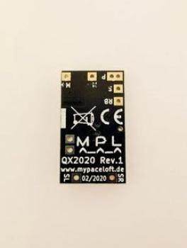 Preview: Digital Decoder QX2020 12-14,8V DC inkl. IR-Diode, LED´s & Silikonkabel Preview: QX2020 Rückseite
